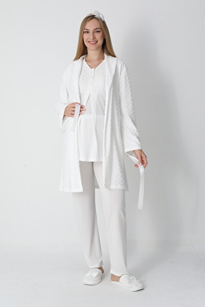 EM&FA TEKSTİL Pregnant Maternity Pajama Set with Robe