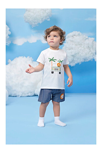 LC Waikiki Baby Boy T-Shirt with Print and Lion Figure White