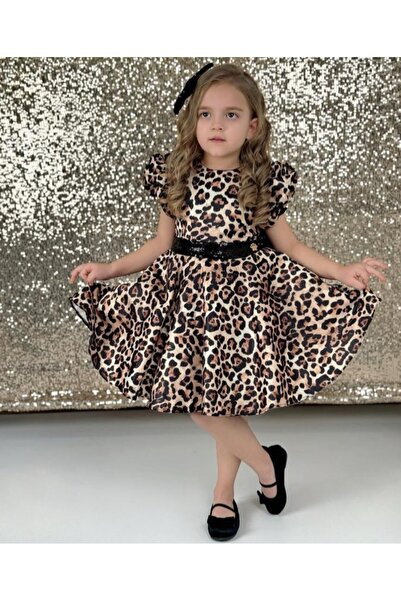 Star Kids فستان بناتي بأكمام بالون بنقشة الفهد، فستان حفلات للفتيات