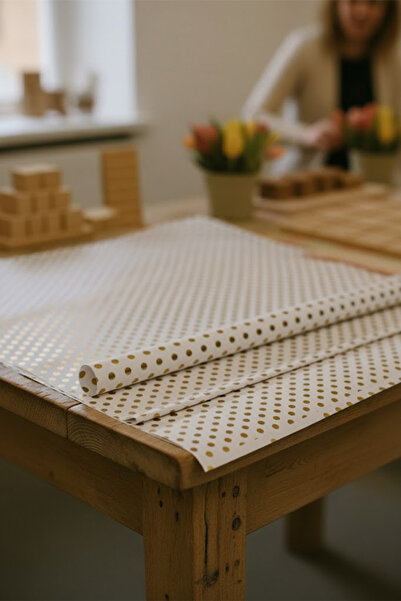 OLİ Art White with Gold Polka Dot Wrapping Paper 10 Pieces 70X100Cm Gift Pack...