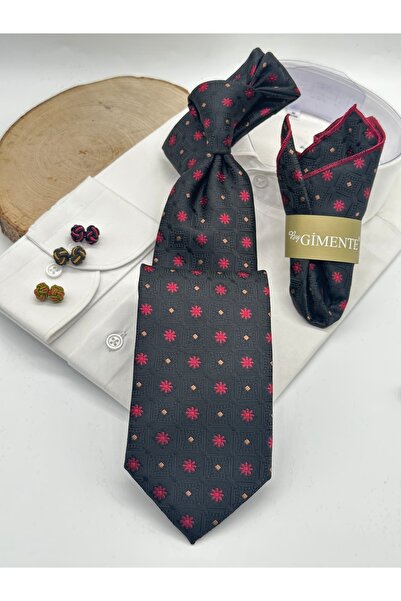 Gutiero Black Patterned Classic Tie with Handkerchief