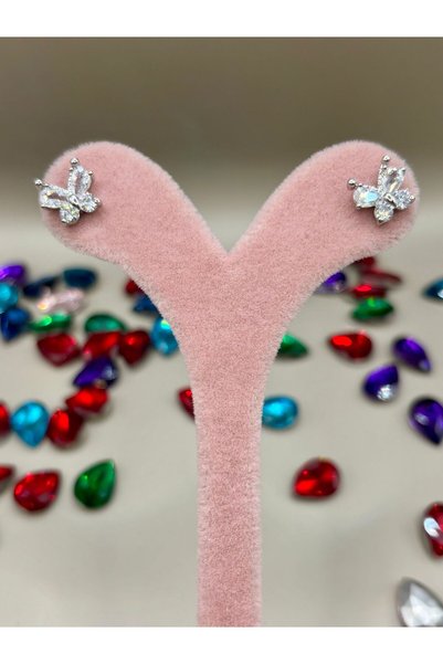 aurora dükkan Steel Silver Color Butterfly Single Stone Combination Earrings