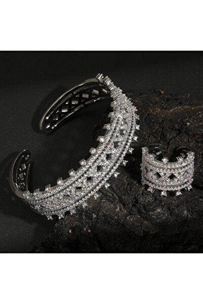 Generic طقم سوار وخاتم من الفضة