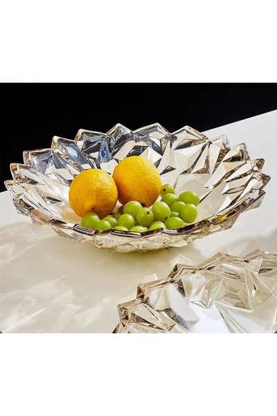 sahane & bazaar KRİSTAL DESENLİ CAM SUNUM VE DEKORATİF TABAK & MEYVELİK & SER...