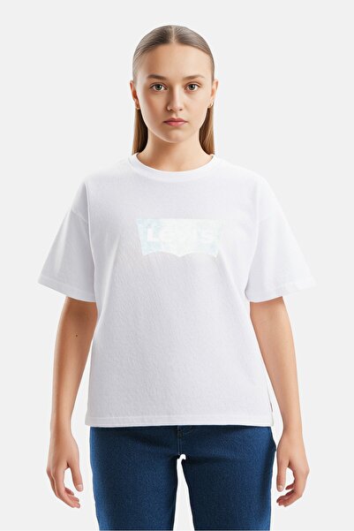 Levi's Kids Girl Round Neck Short Sleeves Brand Logo Tops, White