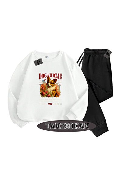 Tarzsokak Λευκό Σετ Σκύλου Biskilet με Λεπτομέρειες, Διπλό Σετ