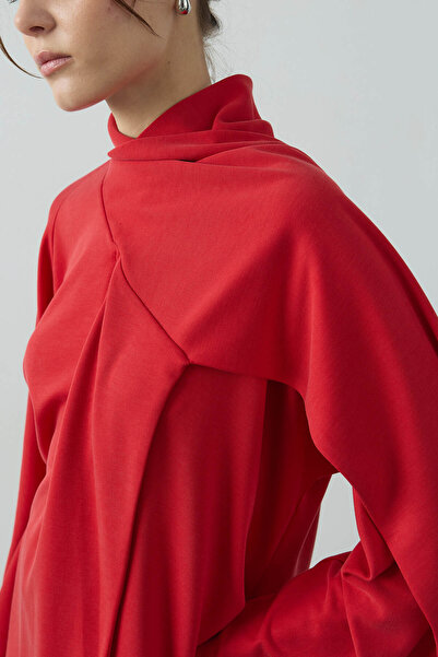 SENA GÜVEN Flex Şal Yaka Tunik Kırmızı