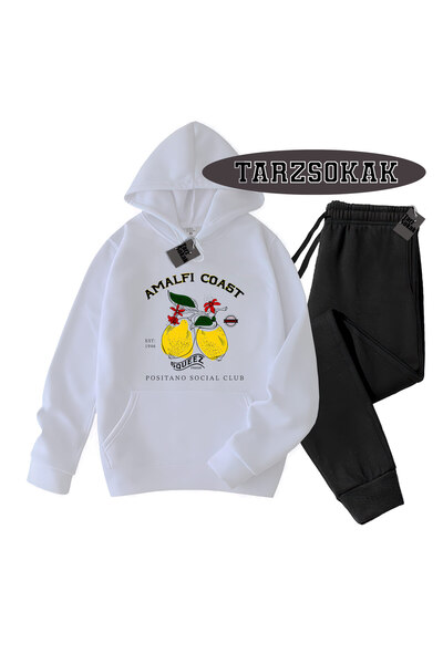 Tarzsokak Λευκό σετ με κουκούλα και λεπτομέρειες σε στυλ ακτής Αμάλφι