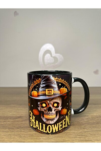 Marblestone 🎃   Happy Halloween Themed Black Mug - Skull and Pumpkin Design, Porcelain 330 ml