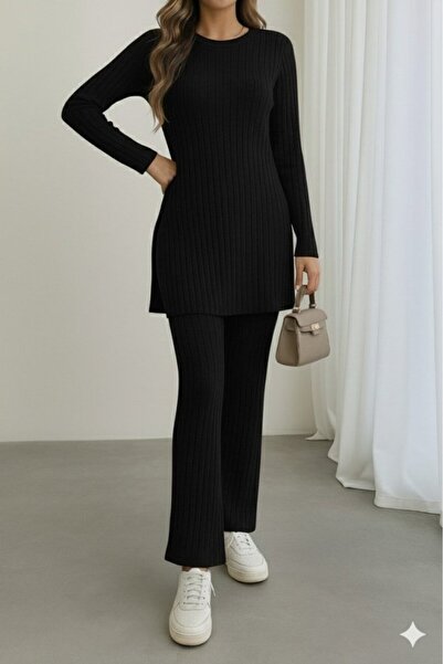 DRESSIFY WOMEN’S FASHION Women's Long Sleeve Round Neck Side Slit Detailed Fl...