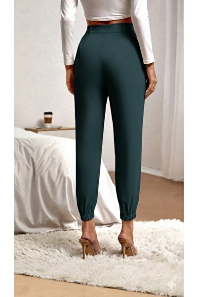 REKA MODA Women's High Waist Imported Crepe Pants with Pockets and Elasticated Legs