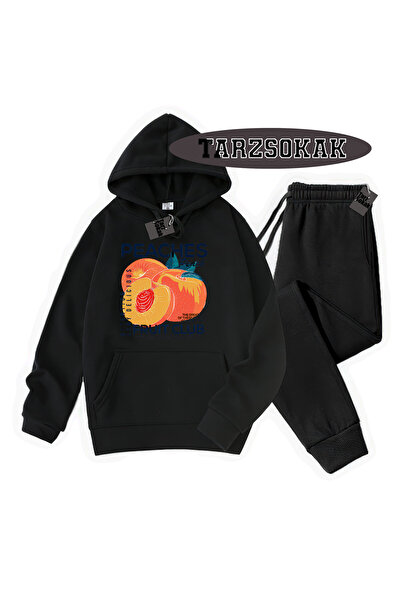 Tarzsokak Μαύρο σετ με κουκούλα και λεπτομέρεια ροδακινί, διπλό σετ