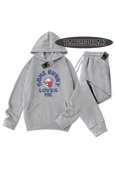 Tarzsokak طقم مكون من قطعتين بتفاصيل رايزن وقلنسوة رمادية