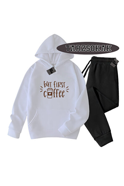 Tarzsokak White Hooded Coffee Detailed Double Set