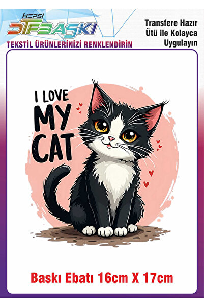 F17 Ajans I Love My Cat Ütü ile Yapışan Kumaş Tekstil Kıyafet Dtf Baskı