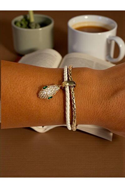 Bo Takı ve Aksesuar Zircon Stone Bracelet with Snake Charm