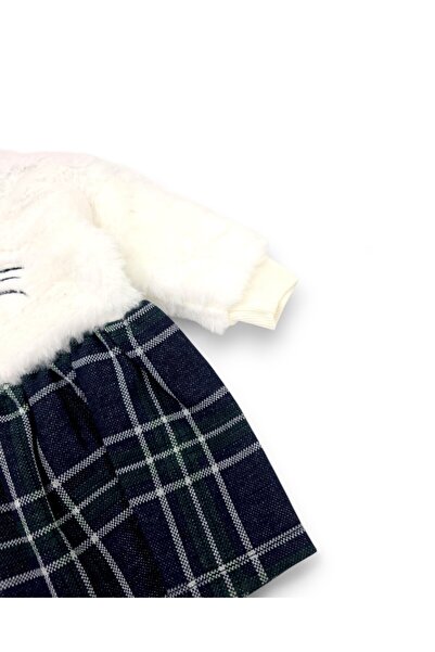 VEGAMOD Baby Girl Cat Embroidered Plaid Pattern Plush Dress 6-9-12-18 Months