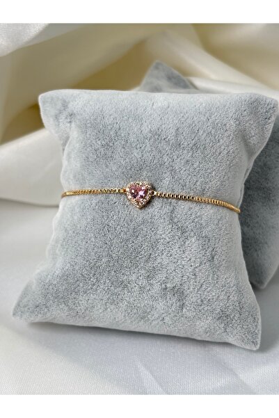 Uzak Işıklar سوار فولاذي مرصع بحجر الزركون على شكل قلب ذهبي اللون