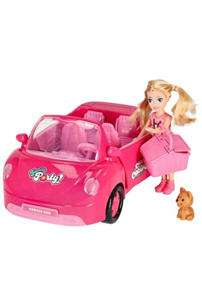WTO Set papusa, Cu masina decapotabila si catel, WTO®, Roz, 27 x 15 x 12 cm