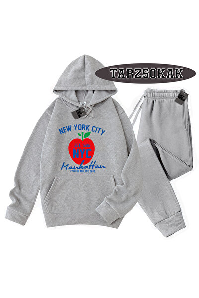 Tarzsokak Γκρι φούτερ με κουκούλα Nyces με λεπτομέρειες, διπλό ΣΕΤ