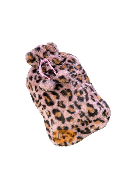Löwin Leopar Desenli Ponponlu Peluş Kılıflı 2 L Sıcak Su Torbası | Pembe