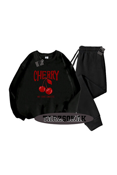 Tarzsokak Set dublu negru Biskilet cu detalii cireșe