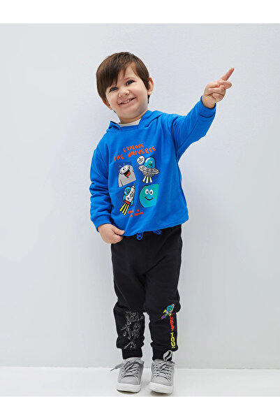 LC Waikiki Lcw Baby Black Elastic Waist Printed Baby Boy Jogger Tracksuit Bottom