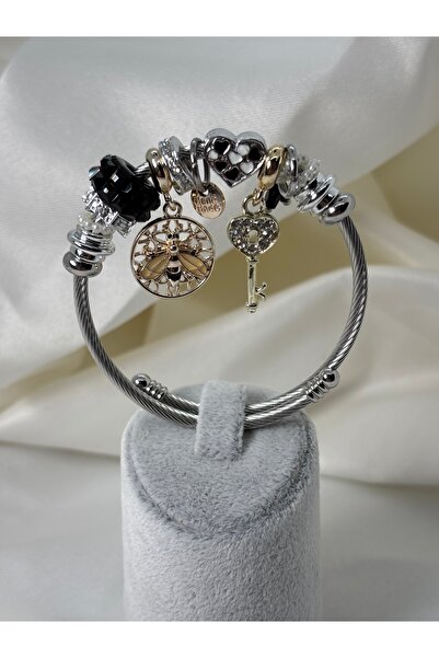 Uzak Işıklar Charm Mixed Model Steel Bracelet Silver Black