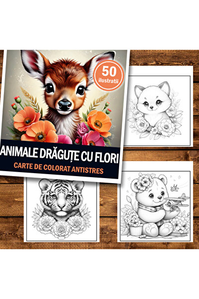 Legendary Gifts Книга за рисуване, 50 илюстрации Сладки животни с цветя