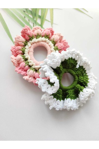 Hand Mother's Since 2024 Toka Laleli Elegance Chic 2-Piece Set Handmade 100% Cotton Niche Trend Rubber Bun Hair Tie