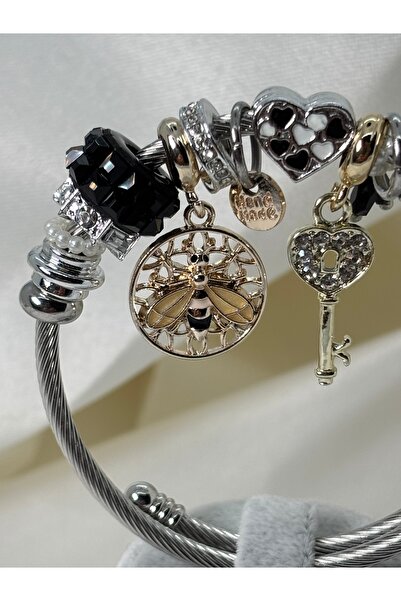 Uzak Işıklar Charm Mixed Model Steel Bracelet Silver Black