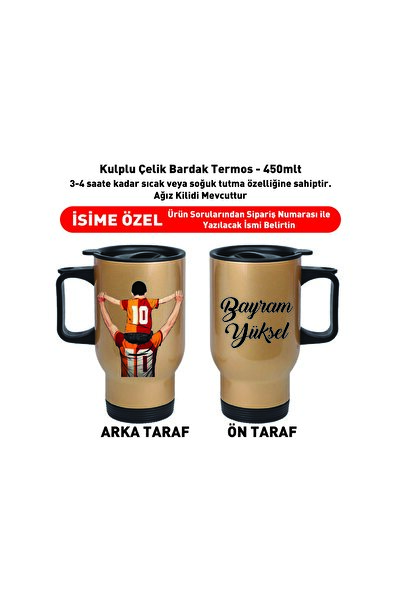 DKDZ SHOP Steel Cup Thermos with Handle - 450ml - Personalized - Text Oktay