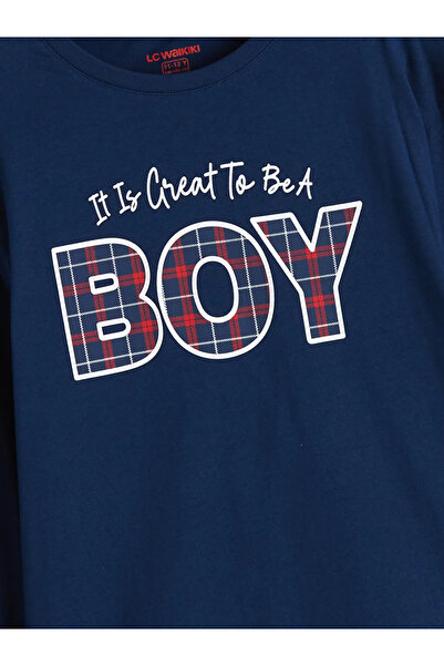 LC Waikiki Lcw Kids Navy Blue Crew Neck Boy Pajamas Set