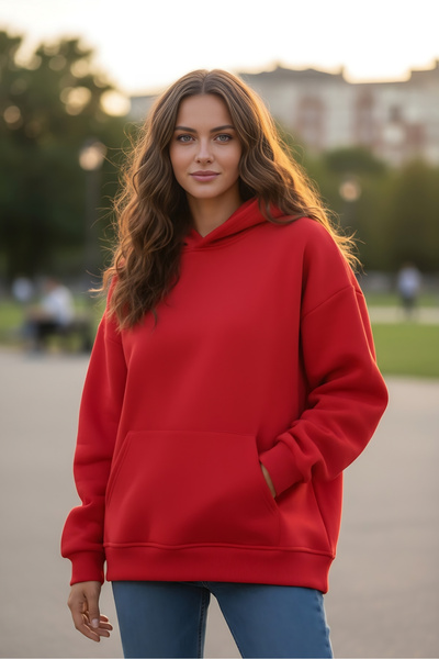 Windy Island سويت شيرت نسائي قصة فضفاضة مصنوع من القطن بنسبة 100% من نوع فليس داخلي ناعم الملمس Basic K بغطاء رأس