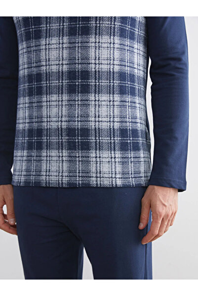 LC Waikiki Чорно-синій стандартний комплект чоловічого спортивного костюма з візерунком