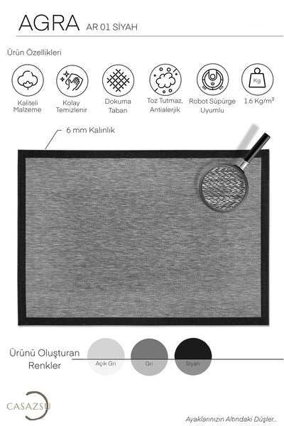 CASAZSU Agra Serisi Bordürlü Sisal Modern Dokuma Kolay Temizlenen Mutfak Salon Koridor Halısı