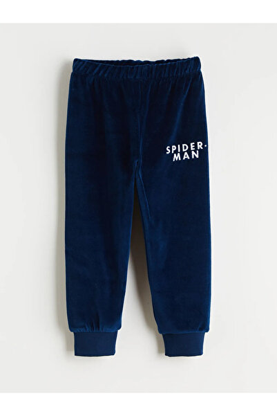 LC Waikiki Set de pijamale pentru băieți din catifea brodată LCW Kids Gri guler rotund Spider-man