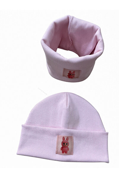 Mustran Children's Labubu Themed 95% Cotton Ribbed Beanie Neck Collar Set of 2 – Handcrafted Unisex (3–8 Years)