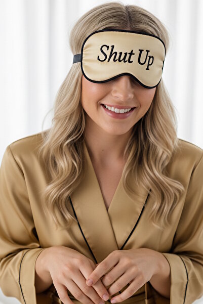 CAŞ DEKORASYON Altın Renk Shut Up Yazılı Saten Uyku Bandı