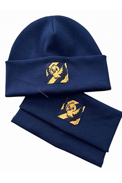 Mustran Children's Fan Patterned 95% Cotton Ribbed Beanie Neck Collar Set of 2 – Handcrafted Unisex (3–8 Years)