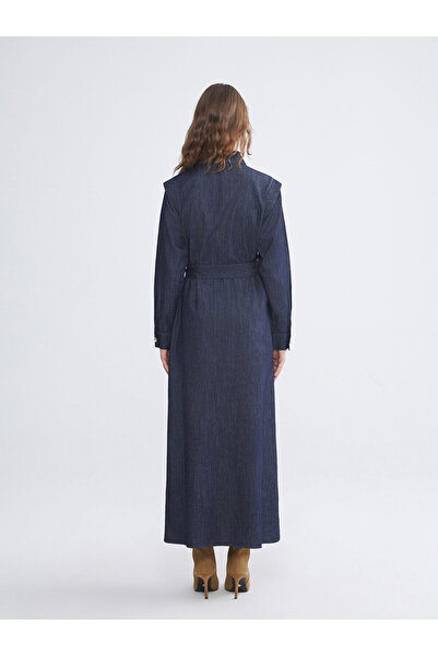 LC Waikiki LCW Modest Indigo Gömlek Yaka Kemerli Jean Elbise W5M594Z8