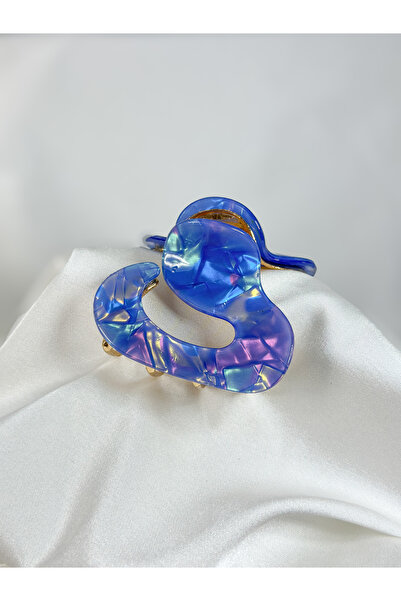 Raha Butik Sedefli Gece Mavisi Kemik Detay Metal Mandal Toka