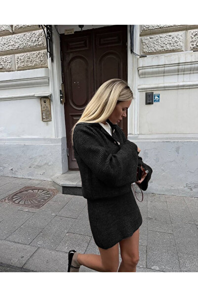 MAXXANA Thessaloniki Knitted Cardigan and Mini Skirt Two-Piece Knitwear Set