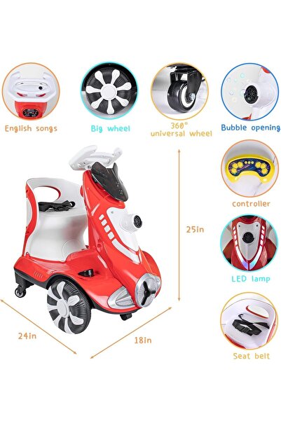 Toybox Electric 4 Wheel Kids Car Bubble Function 360 Degree Rotation Cool LED Lights Seat Belt Safe - Red