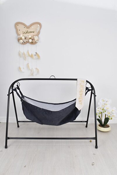 Fun Moment أرجوحة أطفال - تصميم عصري، أرجوحة حديدية قابلة للطي 87 × 65 سم (أسود)