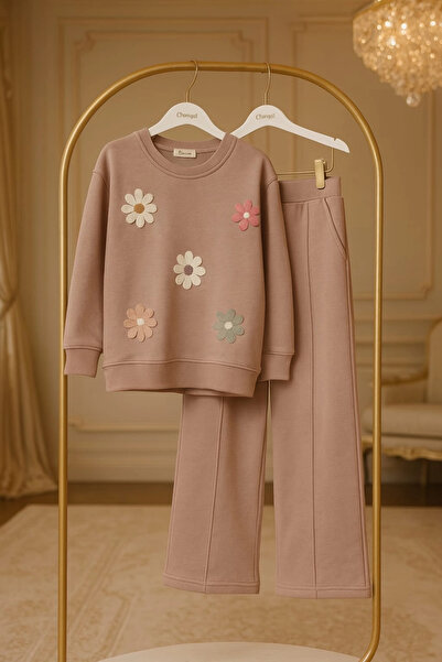 morpembej kadın erkek çocuk Girl's Colorful Floral Patterned Sweatshirt & Wide-Leg Sweatpants Set