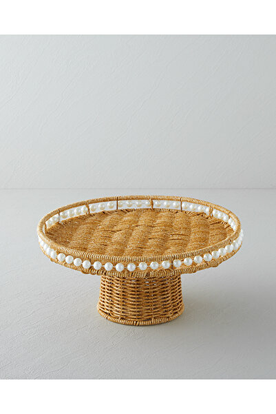 English Home Suport pentru tort din plastic Pearl Rattan 30 cm maro deschis