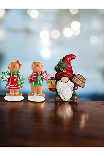 Ard.Art Yeni Yıl 3lü set Şanslı Cüce ve kurabiye adam kız erkek figür biblo Noel Baba