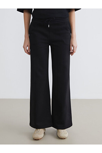 LC Waikiki Xside Black Elastic Waist Wide Leg Women's Sweatpants W5Nc80Z8