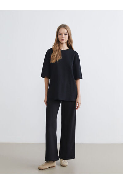 LC Waikiki Xside Black Elastic Waist Wide Leg Women's Sweatpants W5Nc80Z8